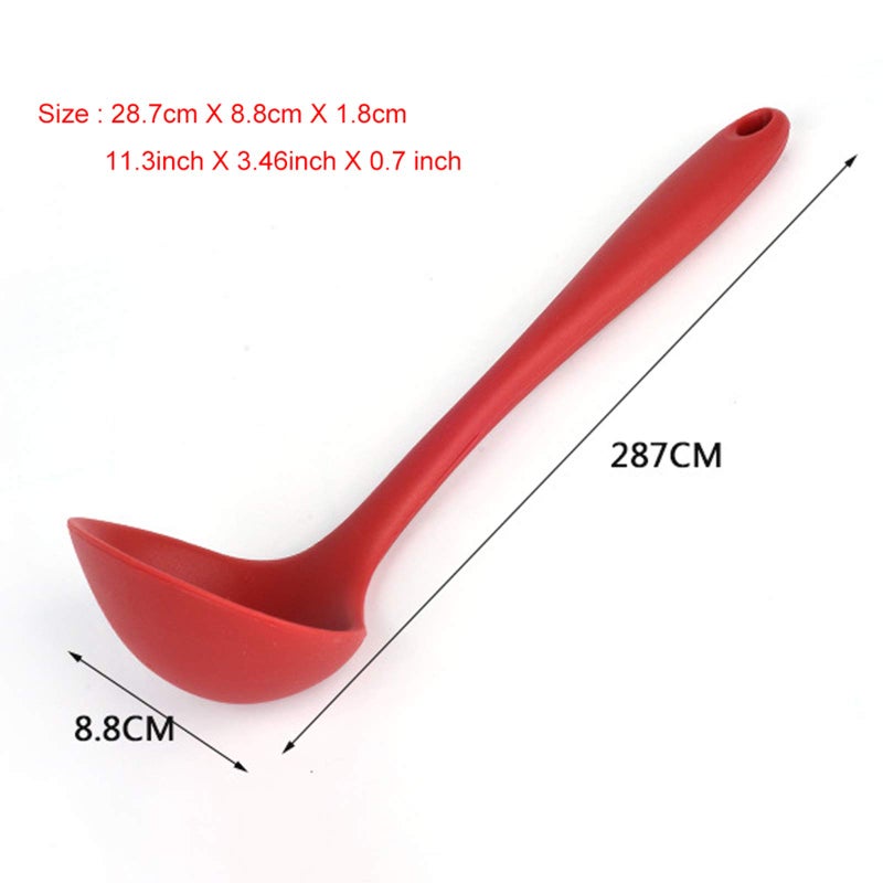 W WBLD Silicone Ladle Soup Spoon Set of 2, Nonstick Heat Resistant Long Handle Unbreakable Big Round Scoop for Home Kitchen Cooking,Red and Black - Image 2